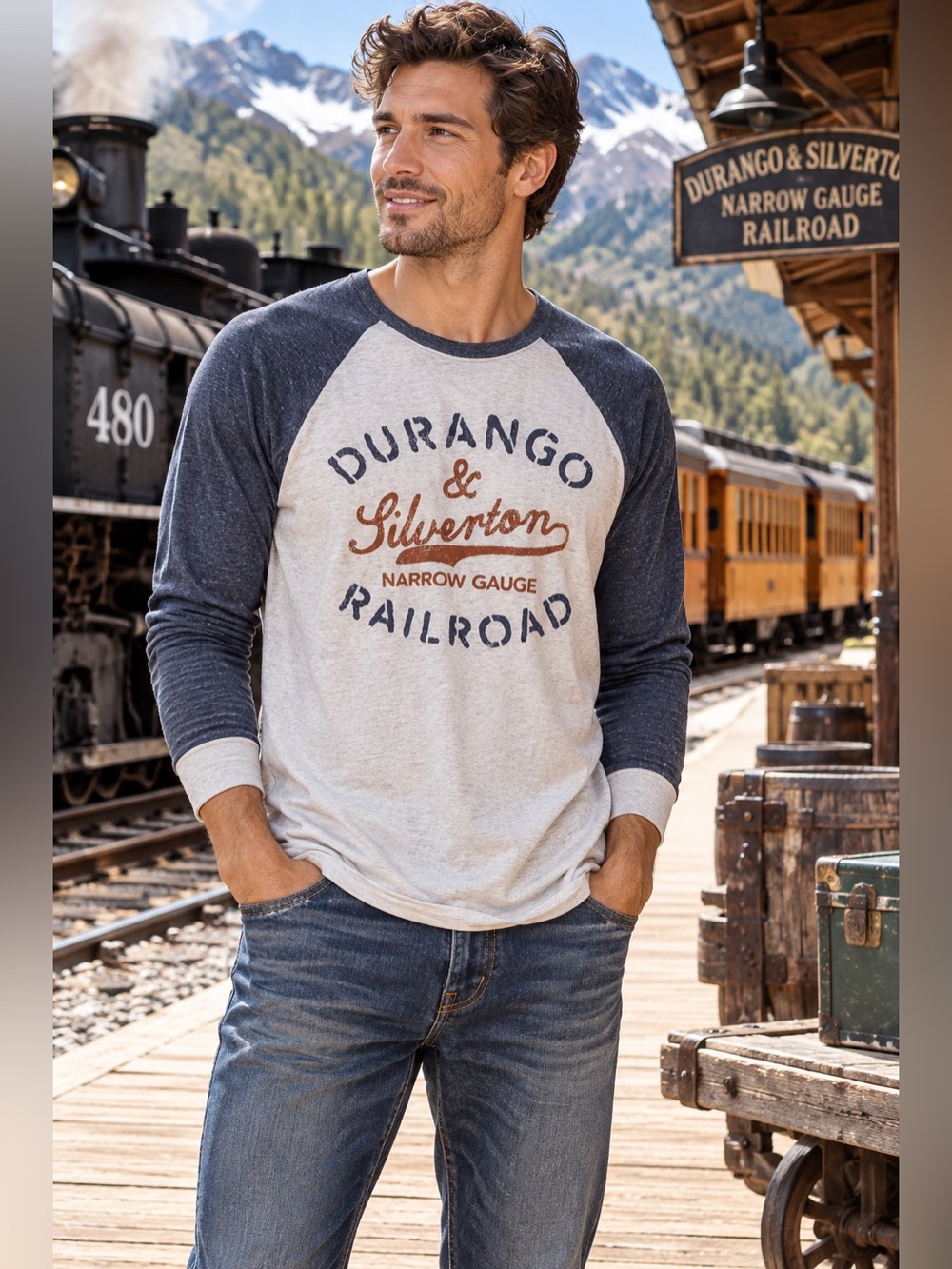 MV Sport Durango Silverton Narrow Gauge Railroad Raglan Shirt Size Large